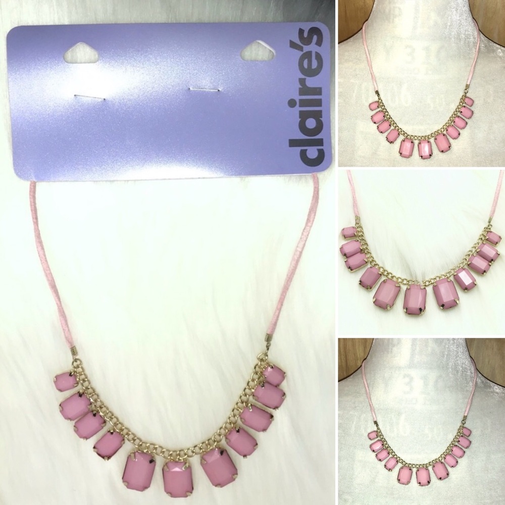 NWT Claire's Gold & Dusty Rose Block Gem Bib Necklace